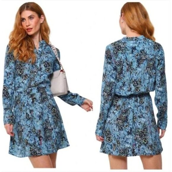 Zadig & Voltaire Refla Bohemian Patch Mini Dress Floral Butterfly Print Sz Large - Picture 1 of 10